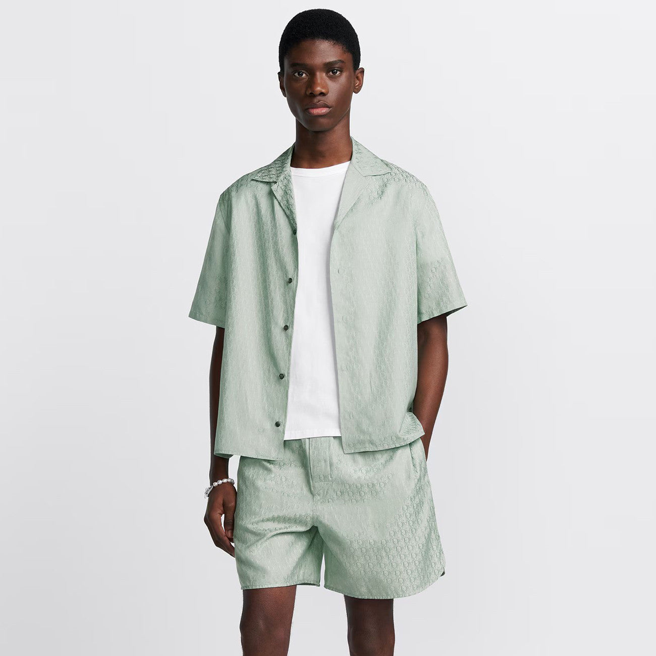 Dior Men's Summer Solid Color Letter Printed V-Neck Single Breasted Short Sleeve Shirt Elastic Waist Shorts Pants Set Suit #99769
