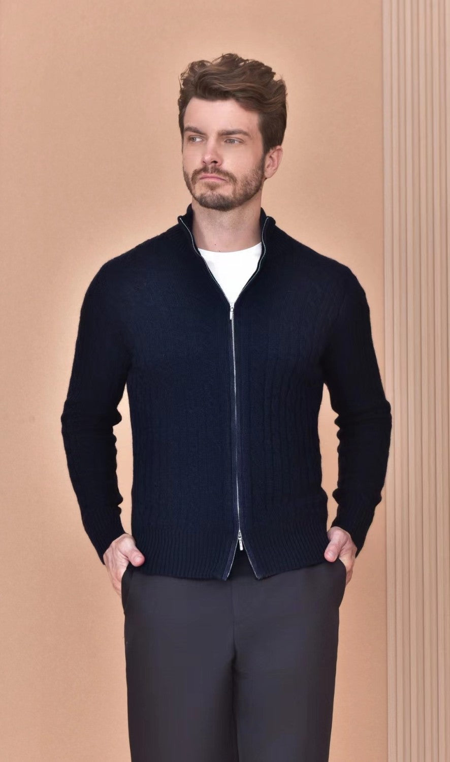 Loro Piana Men's Autumn And Winter Solid Color Zipper Half High Neck Knit Sweater Long Sleeve Jacket Ngvp #9392