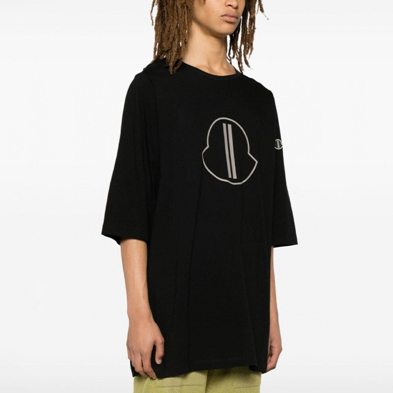 Moncler x Rick Owens Men's Summer Black Logo Print Loose Round Neck Short Sleeve T-Shirt #98317