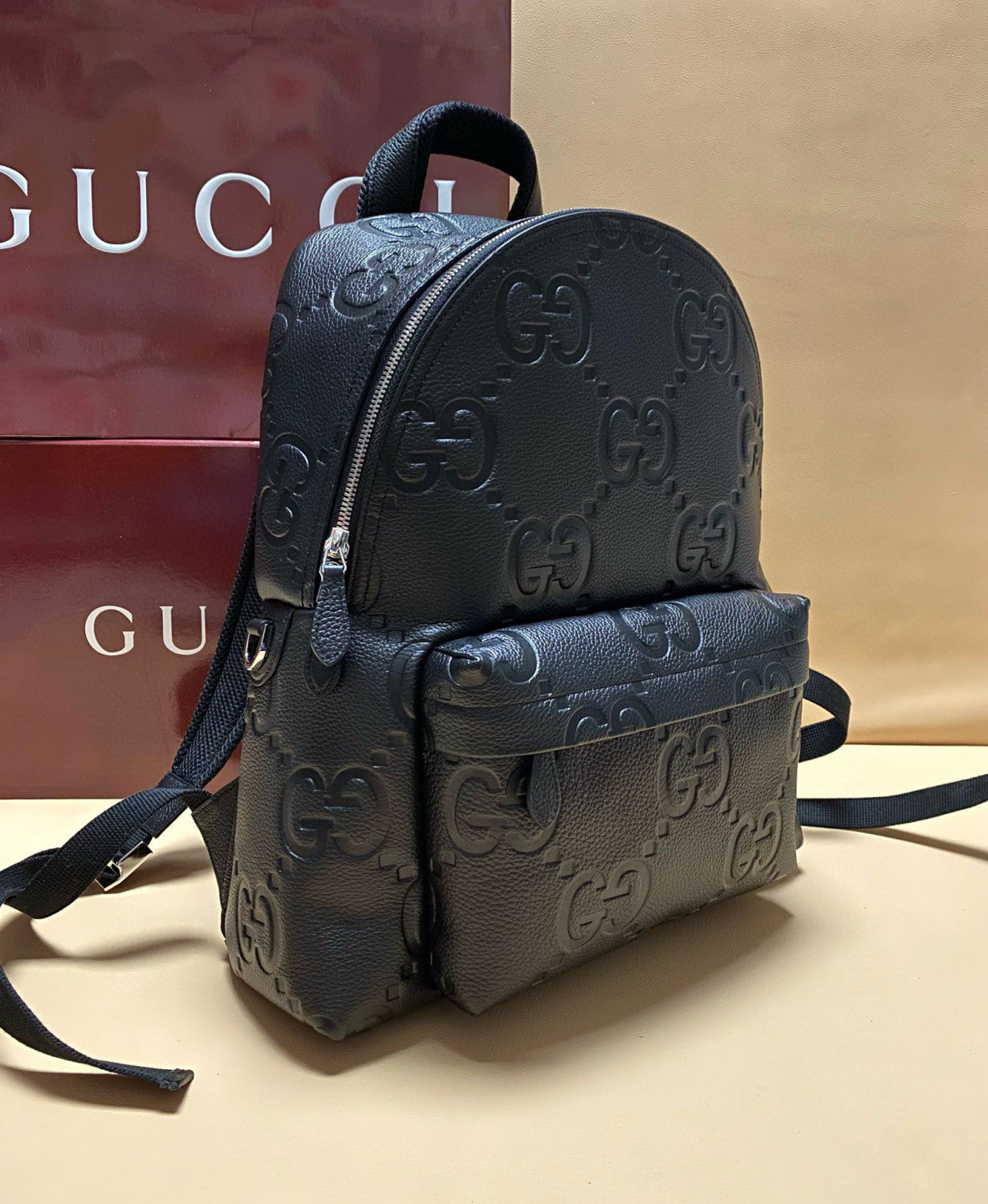 Gucci Men's Solid Color Adjustable Shoulder Strap Zipper Closure Leather Shoulder Bag Backpacks Bags #75788