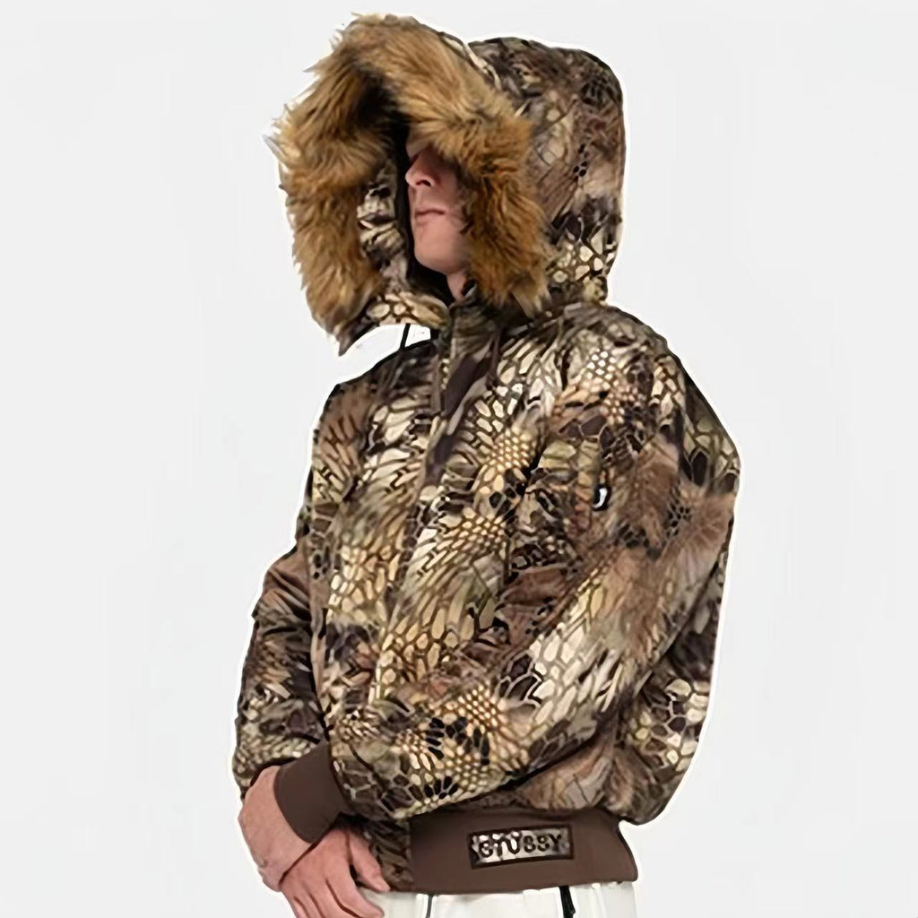 Stussy Men's And Women's Fall And Winter Fashion Python Print Hooded Fur Collar Short Jacket Casual Thickened Jacket Ngvp #7653