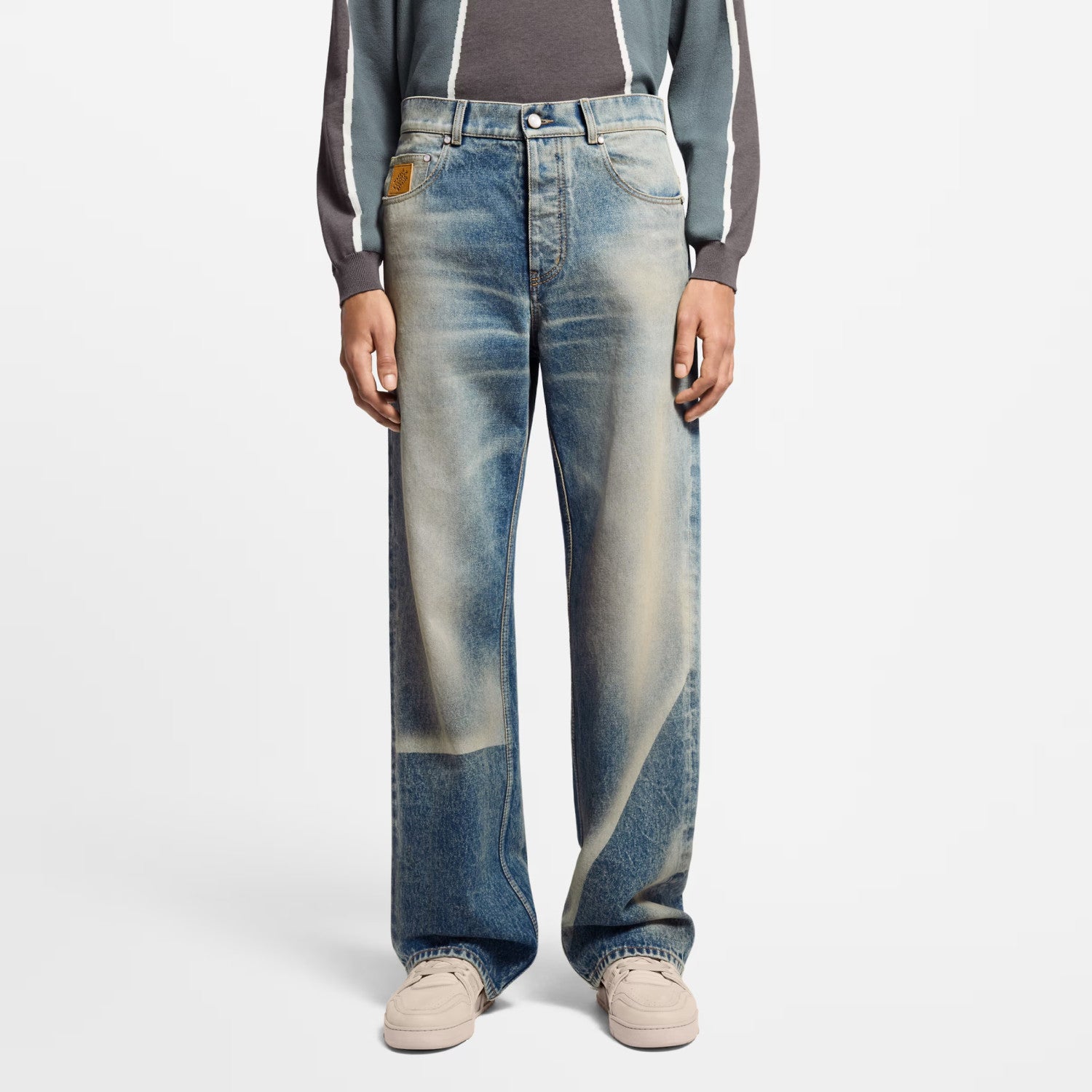 Louis Vuitton Men's Spring And Fall Blue Washed Bright Line Loose Long Jeans Pants #75247