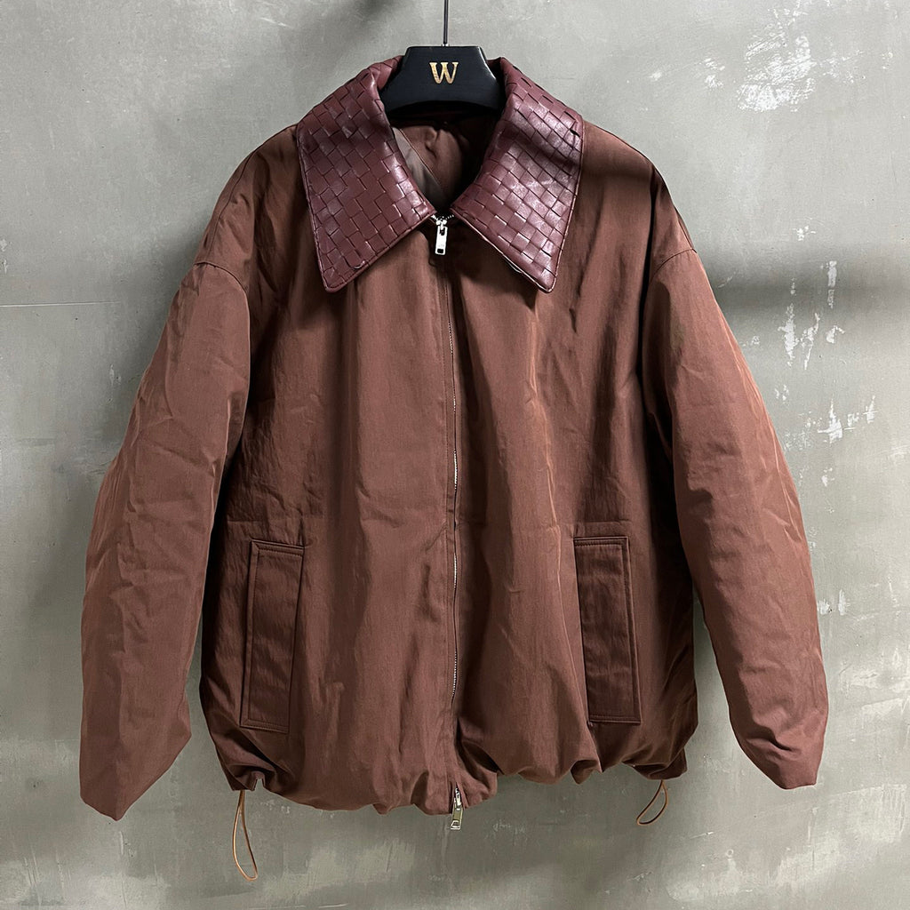 Bottega Veneta Men's Winter Solid Color Lapel Zipper Cotton Twill Long Sleeve Fitted Puffer Down Jacket Ngvp #9766