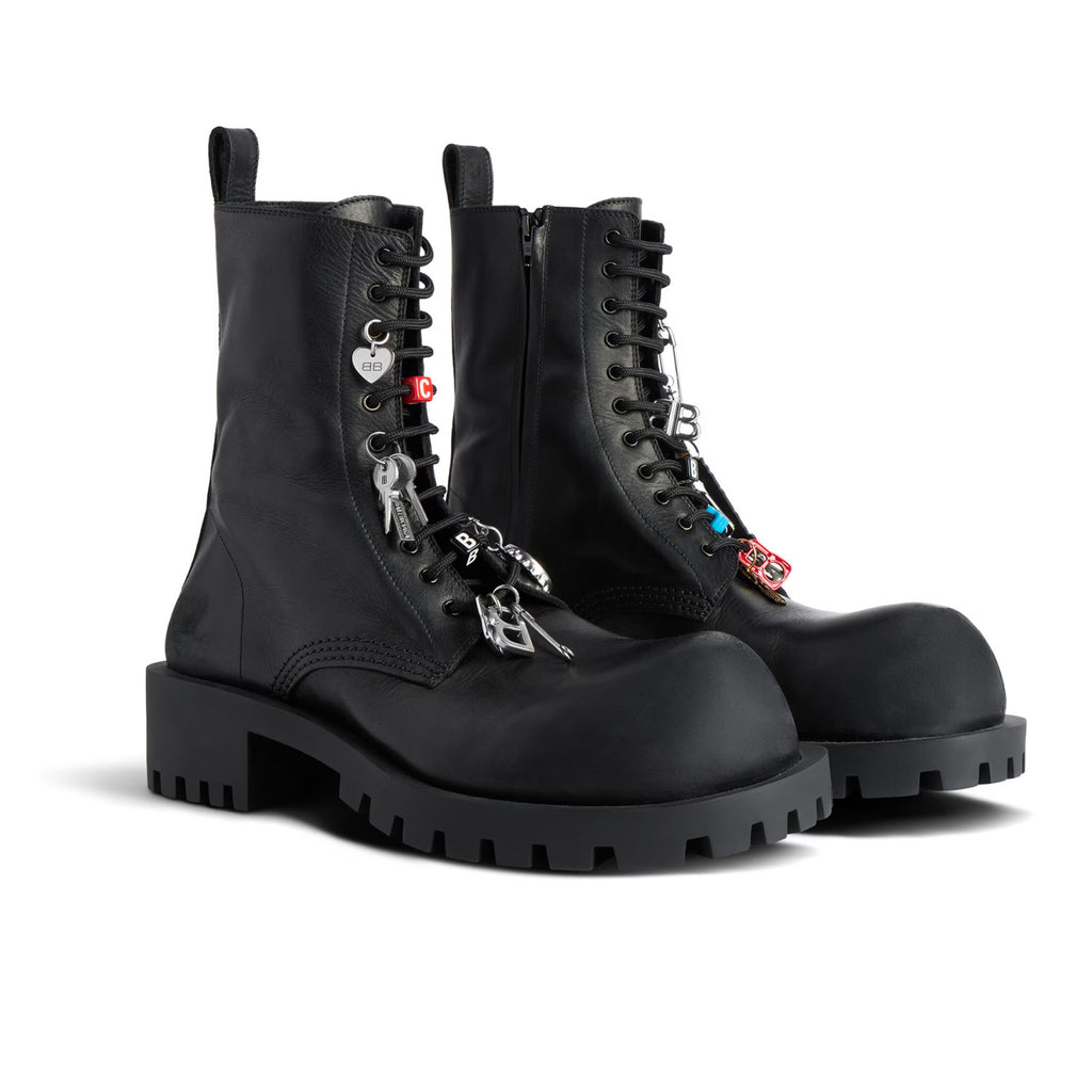 Balenciaga Men's Hummer Lace-up Bootie In Black Lace-up Leather Shoes Ankle Boots With Large Pendant Fashionable And Trendy Casual Thick-soled Short Boots Ngvp #2244