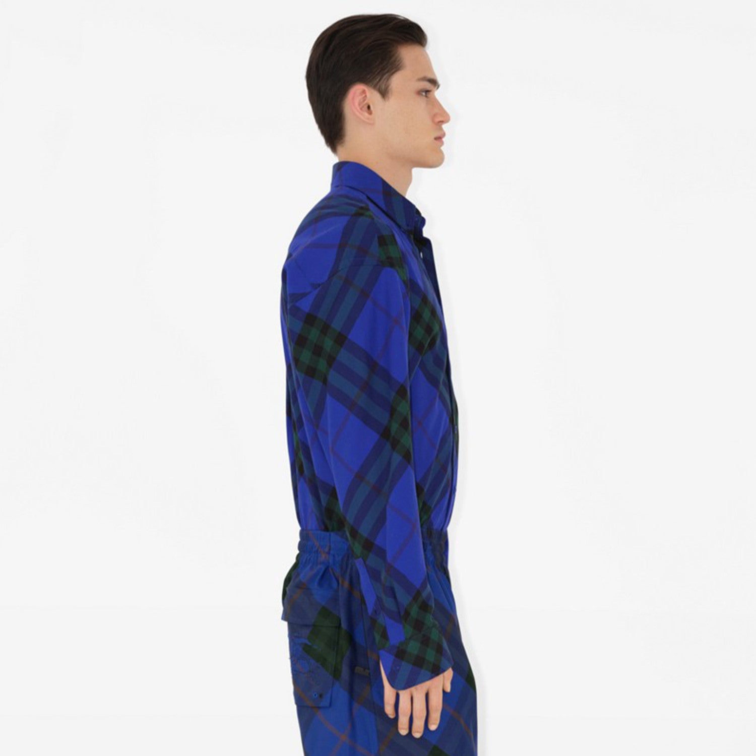 Burberry Men's Spring And Autumn New Retro Plaid Cotton Shirt Color Blocking Single-breasted Lapel Button Down Shirt  #71363