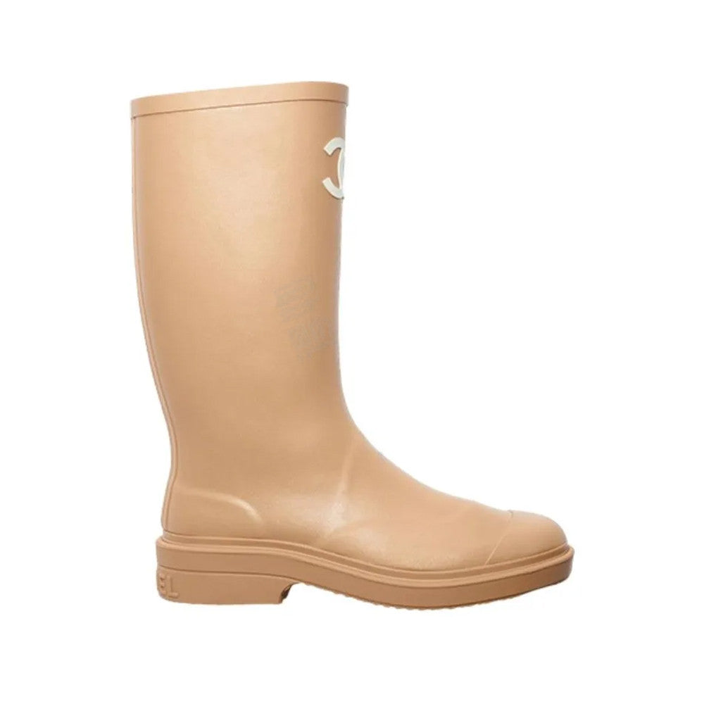 Chanel 25S Fashion Overalls Tall Boots Women's Beige Anti-Slip Rain Boots #332426