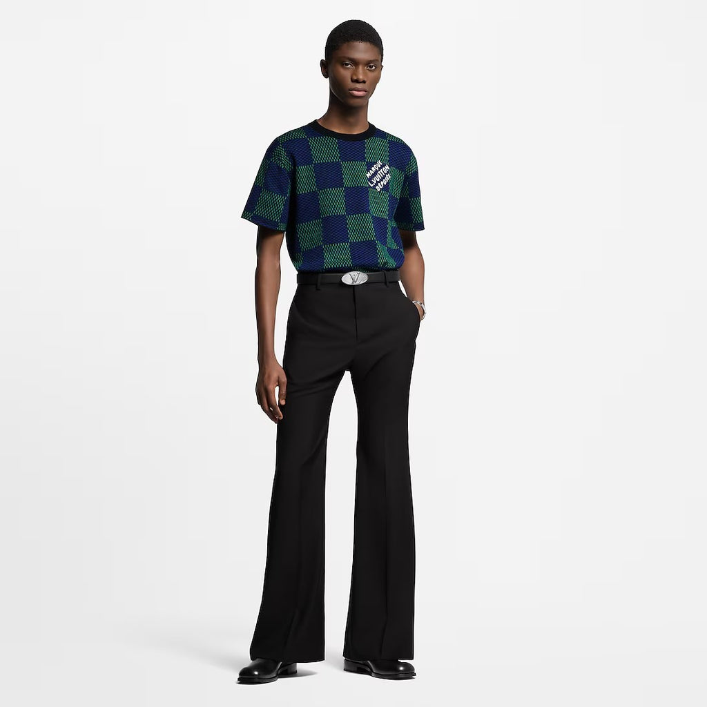 Louis Vuitton ﻿Men's Summer Check Letter Jacquard Damier Cotton Crewneck Round Neck Solid Color Short Sleeve T-Shirt #71878