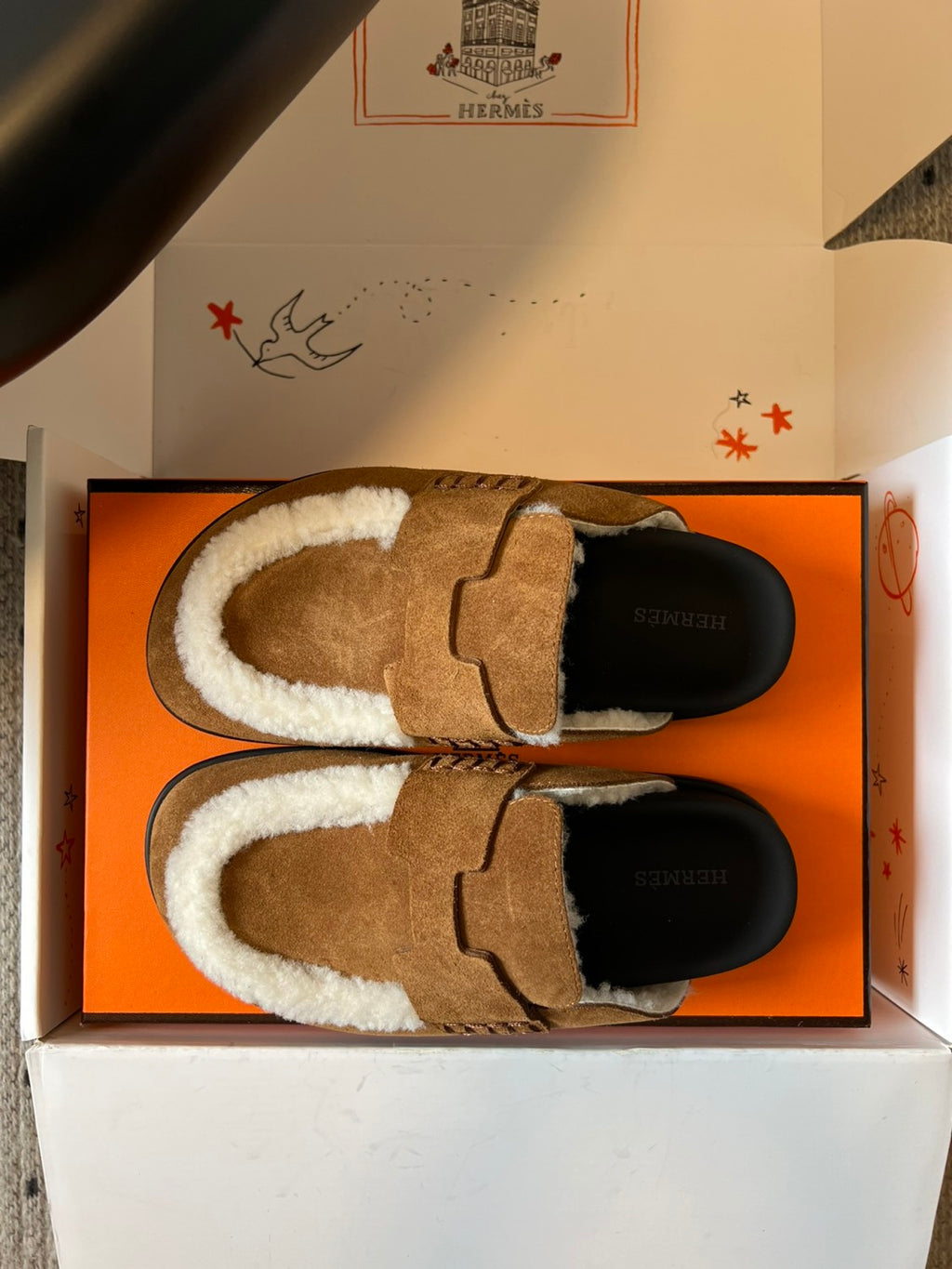 Hermes Men's And Women's Winter Boken Shoes Round Toe Flat Heel Slippers Solid Color Suede Mule Go Shoes #81519