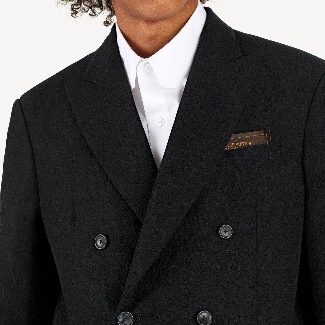 Louis Vuitton Men's Spring And Autumn Embossed Monogram Double Breasted Lapel Long sleeved Black Blazer Jacket #98638