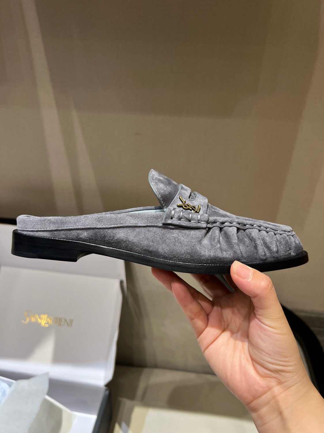 Saint Laurent Men's And Women's Spring/Fall Fashion Casual Round-Toe Flat-Sole Open-Back Loafers Shoes #78768