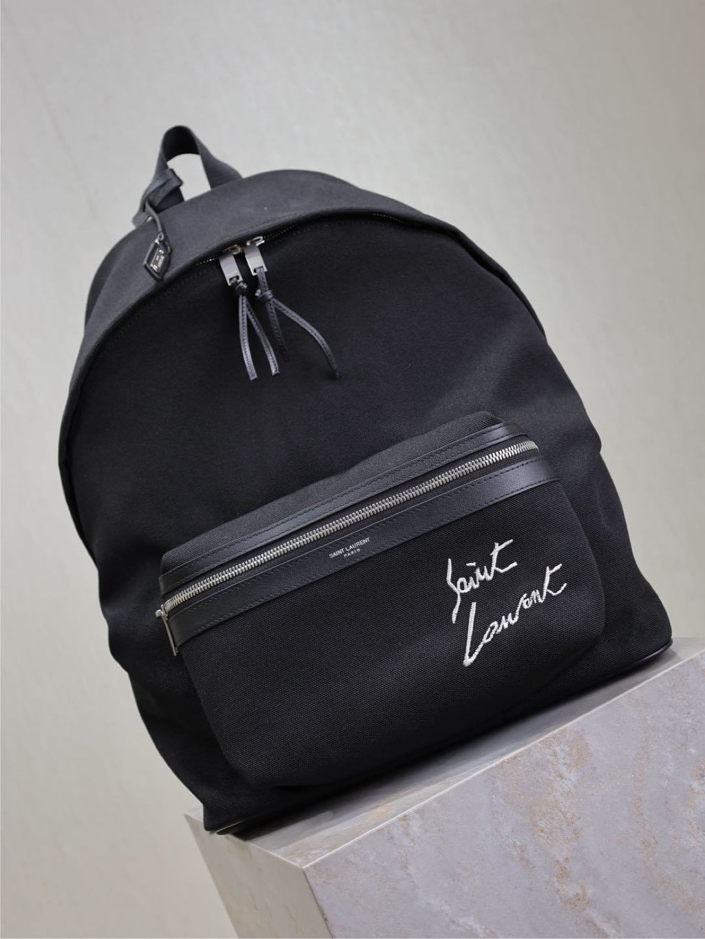 CITY Saint Laurent Embroidered Letter Fabric Leather Panel Backpack Schoolbag Bag Bags #76462
