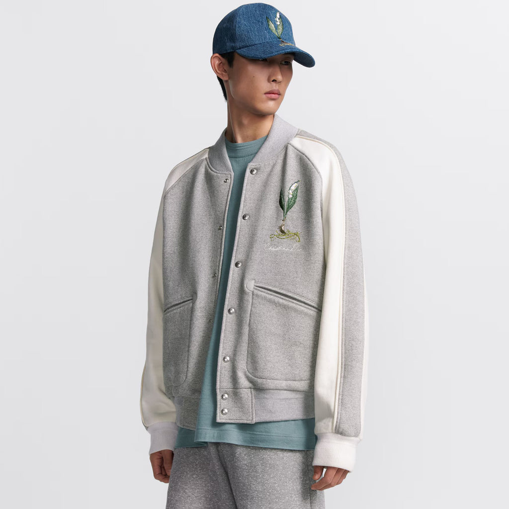 Dior Men's Fall And Winter Embroidery Pattern Single Breasted Round Neck Gray Cotton Long Sleeved Jacket #72232