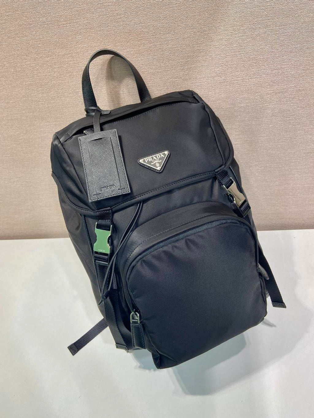 PRADA Black Re-nylon And Saffiano Leather Backpack #379110