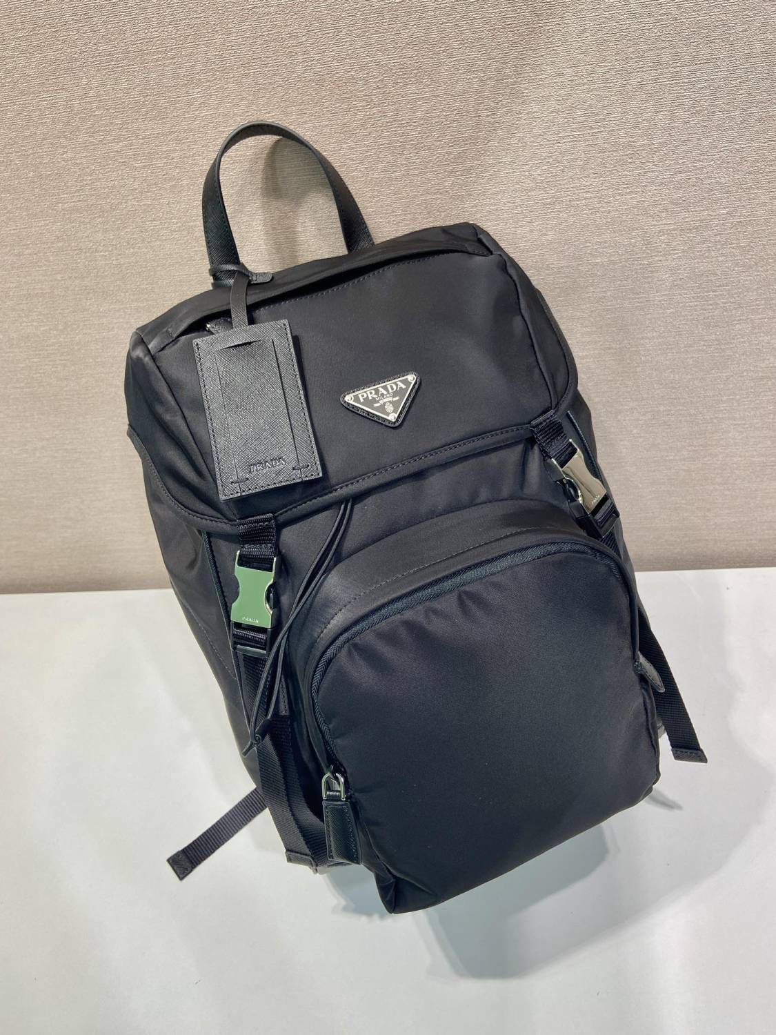 PRADA Black Re-nylon And Saffiano Leather Backpack #379110
