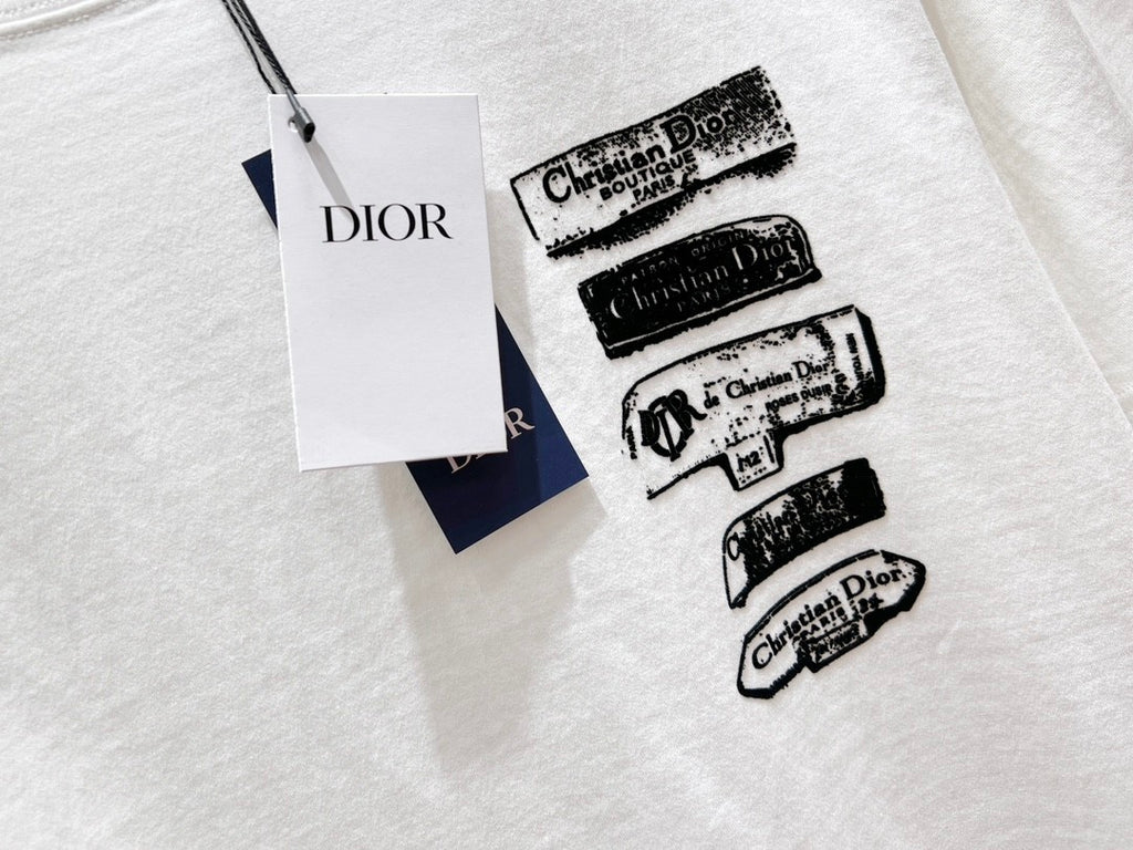 Dior Men's Summer Solid Color Graphic Printed Round Neck Cotton Short Sleeve T-Shirt #74446