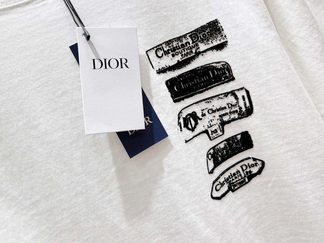 Dior Men's Summer Solid Color Graphic Printed Round Neck Cotton Short Sleeve T-Shirt #74446