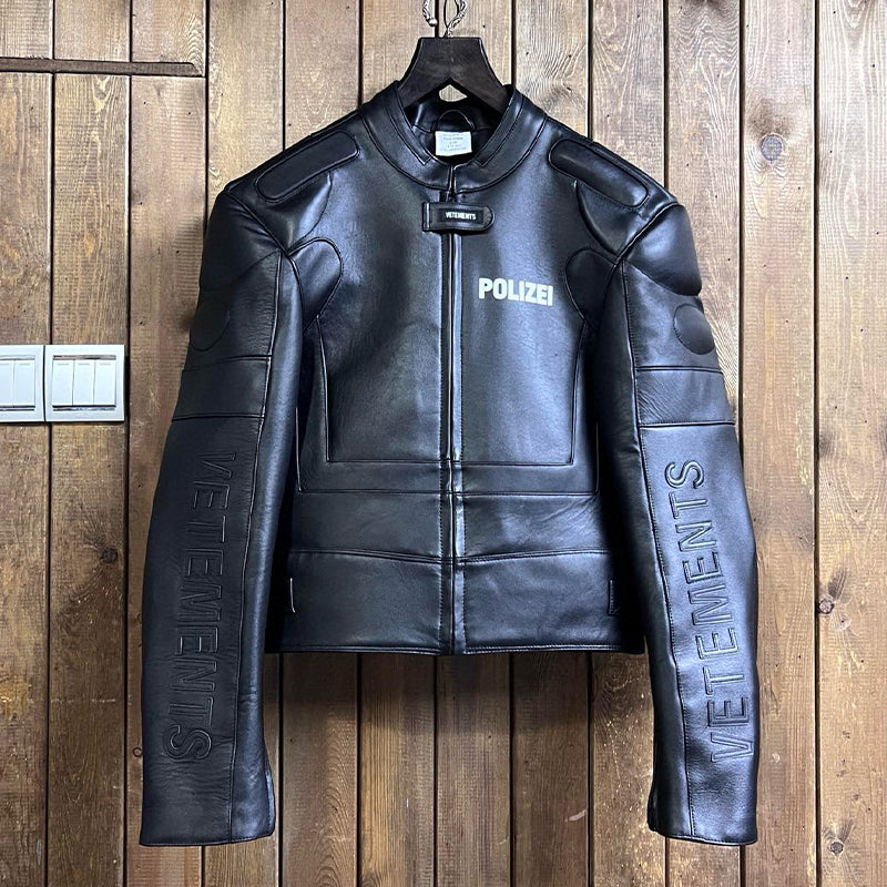 Vetements Men's Winter Letter Printed Long Sleeve Short Fit Motorcycle Leather Jacket #95111