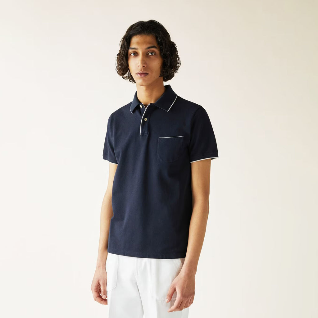 Loro Piana Men's Summer Chest But Pocket Design Solid Color Cotton Short Sleeve Fitted Regatta Polo Shirt Ngvp #8517