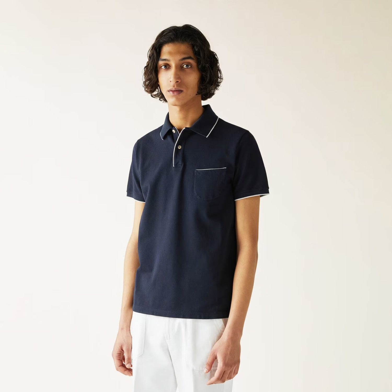 Loro Piana Men's Summer Chest But Pocket Design Solid Color Cotton Short Sleeve Fitted Regatta Polo Shirt Ngvp #8517