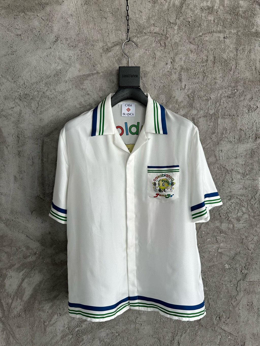 Casablanca Men's Summer Fashion Casual Doll Print Tennis Pattern Collared Single Breasted Short Sleeve Silk Shirt with Waist Elastic Silk Shorts Suit Set #78746