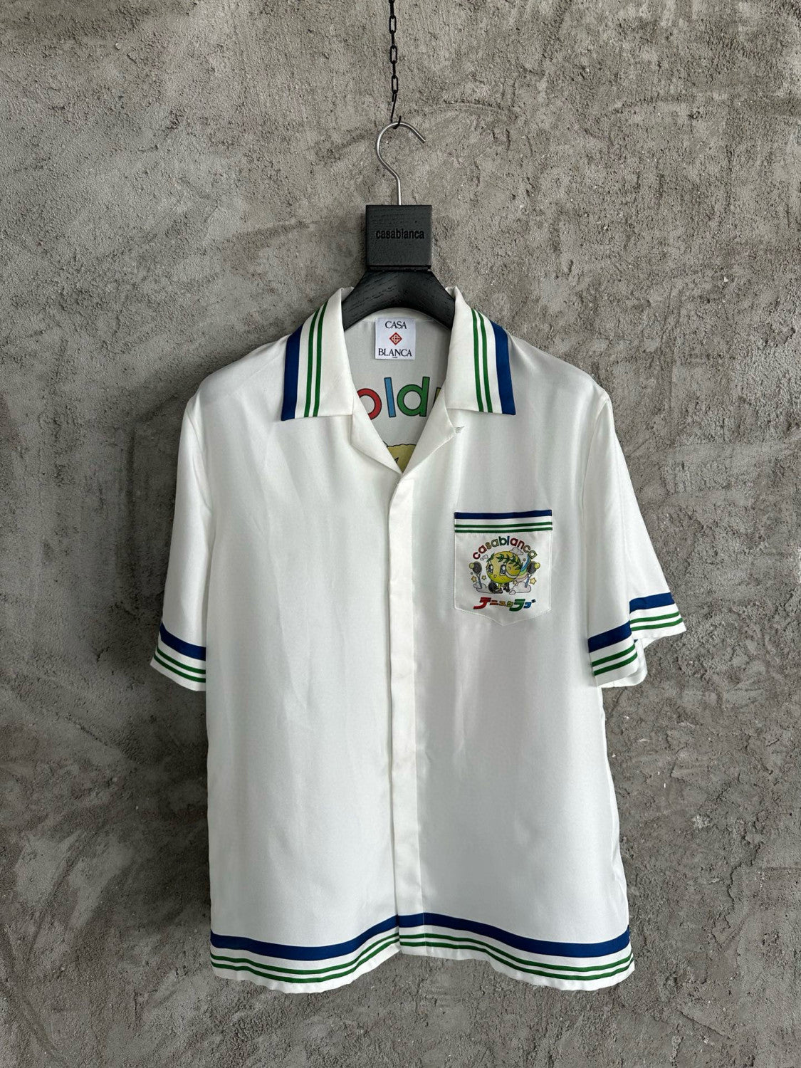 Casablanca Men's Summer Fashion Casual Doll Print Tennis Pattern Collared Single Breasted Short Sleeve Silk Shirt with Waist Elastic Silk Shorts Suit Set #78746