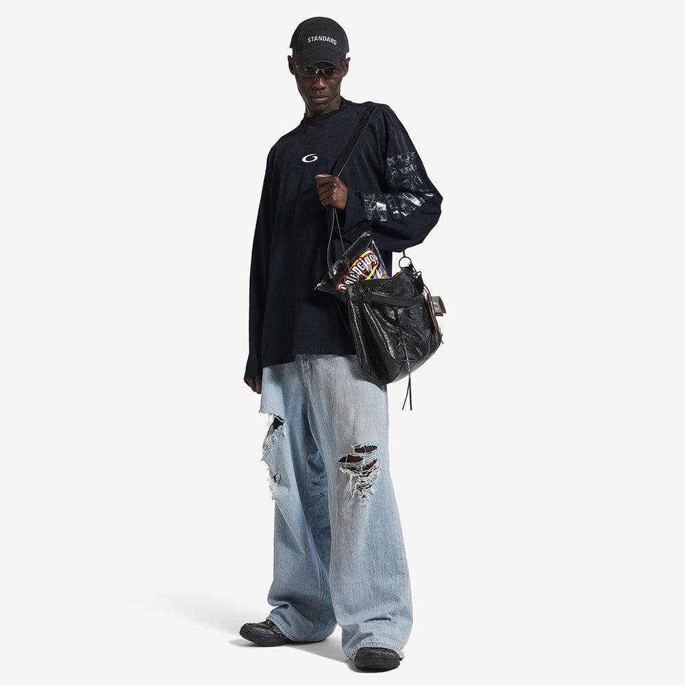 Balenciaga Top-quality Version Men's Transparent Tape Shifted Oversized Long Sleeve T-shirt in Faded Black#376444