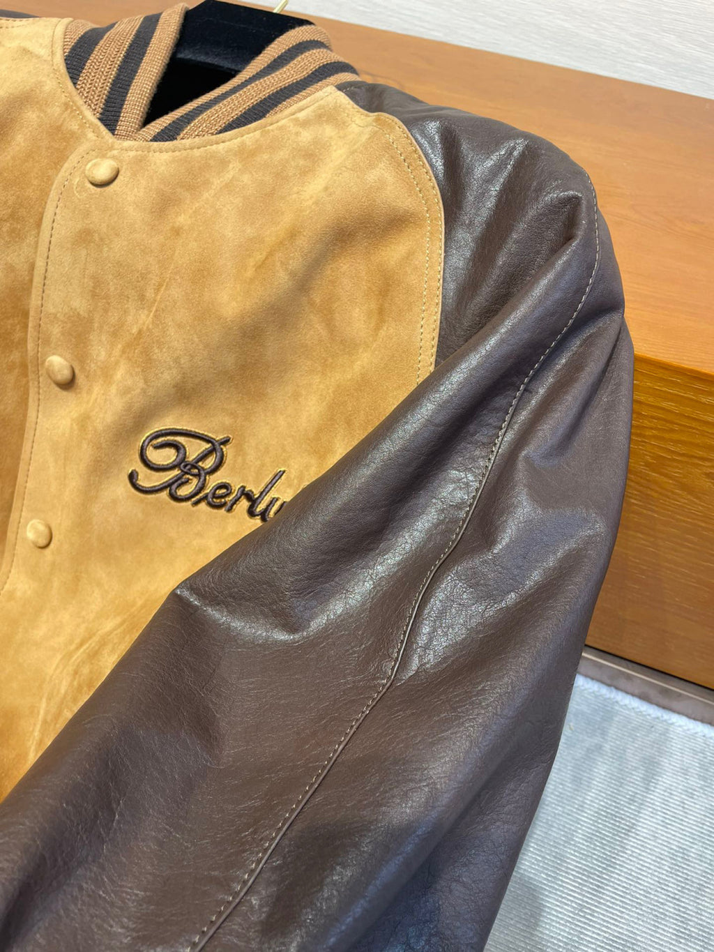 Berluti Suede Leather Patchwork Varsity Jacket #96481