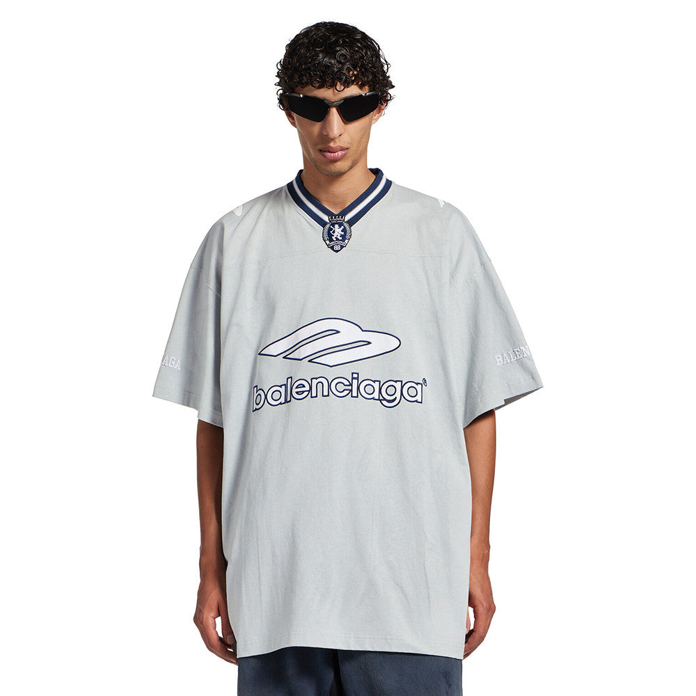 Balenciaga  Men's 3b Football V-neck T-shirt Oversized in Dark Navy red #334655