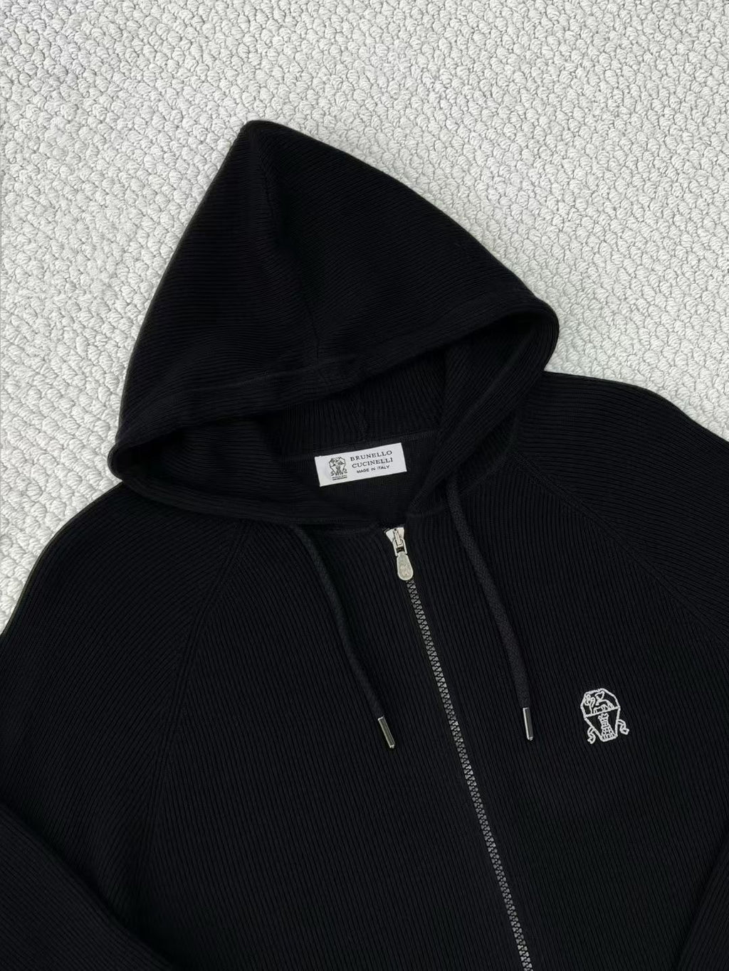 Brunello Cucinelli Men's Spring/autumn Fashion Casual Solid Color Logo Zipper Hoodie Ribbed Cotton Knit Pants Zipper Cuffs Suit Set #78353