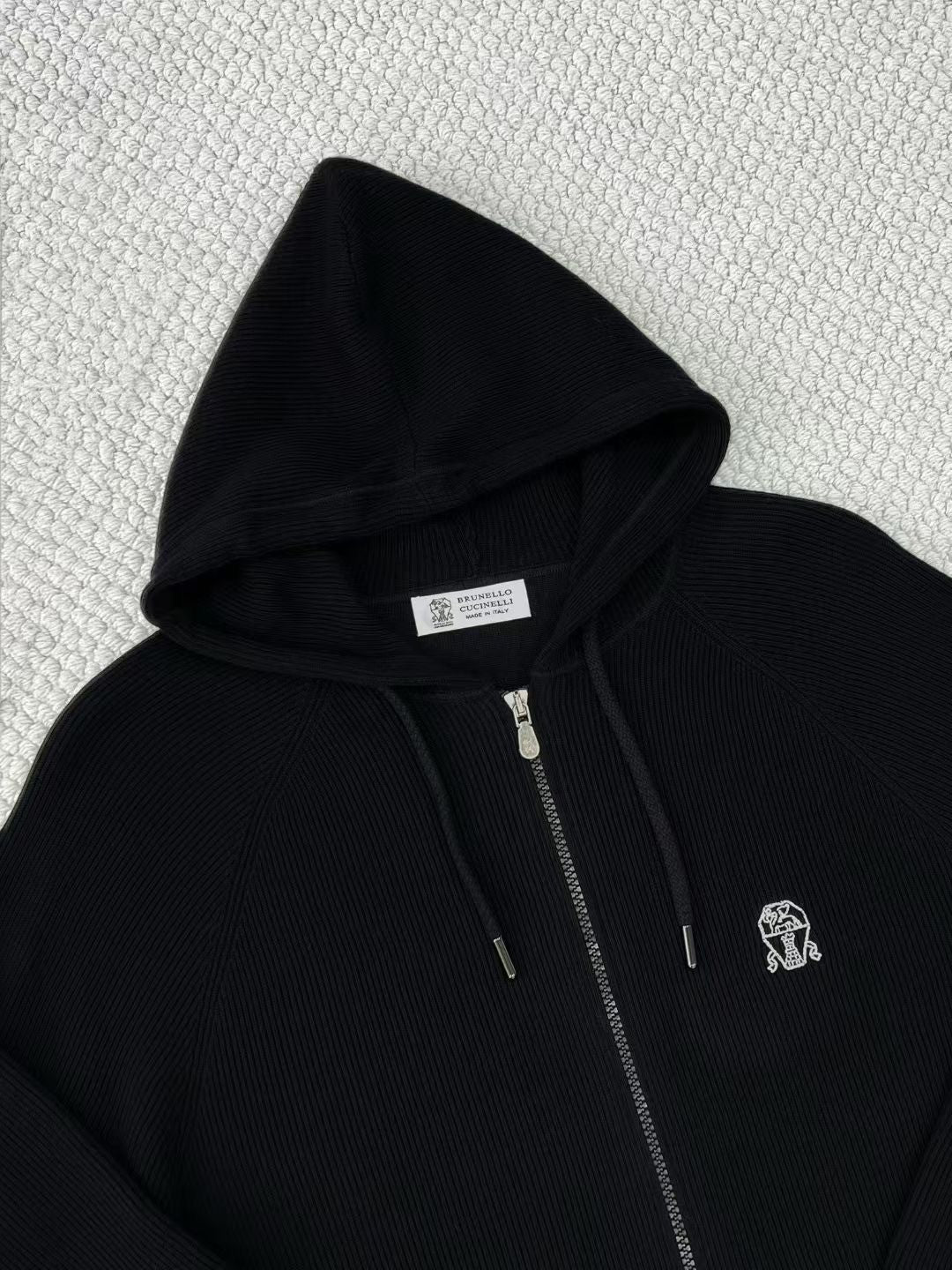 Brunello Cucinelli Men's Spring/autumn Fashion Casual Solid Color Logo Zipper Hoodie Ribbed Cotton Knit Pants Zipper Cuffs Suit Set #78353