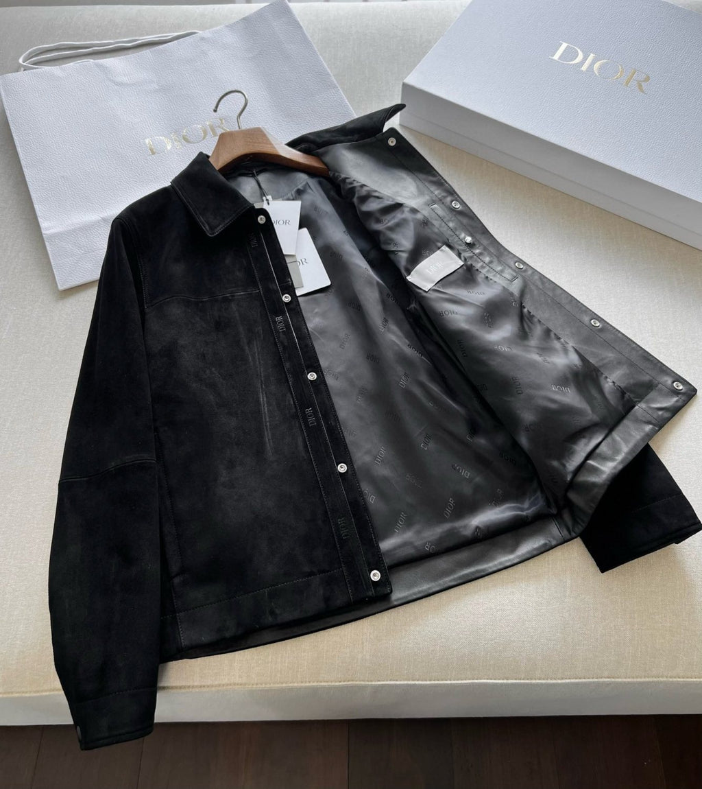 Dior Men's Fall And Winter Black Sheepskin Suede Single Breasted Long Sleeved Jacket #73646