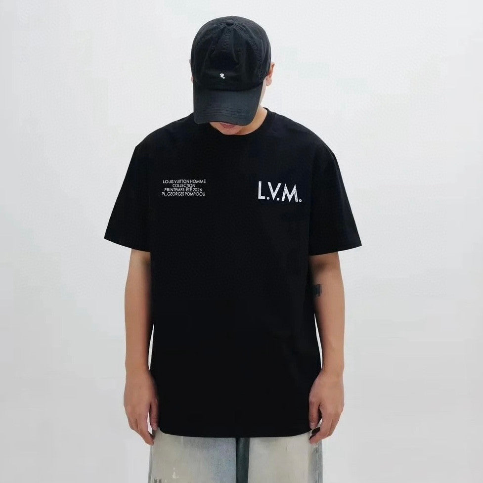 Louis Vuitton Men's Summer Solid Color Fashion Casual Round Neck Letter Print Short Sleeve T-Shirt #78315