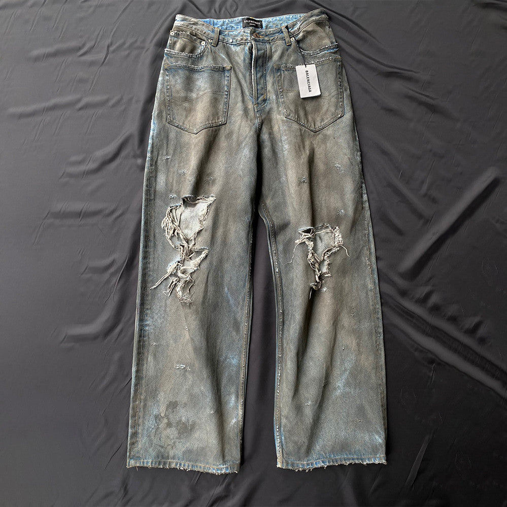 Balenciaga Patched Pockets Baggy Jeans In Blue Denim Pants Ngvp #6367