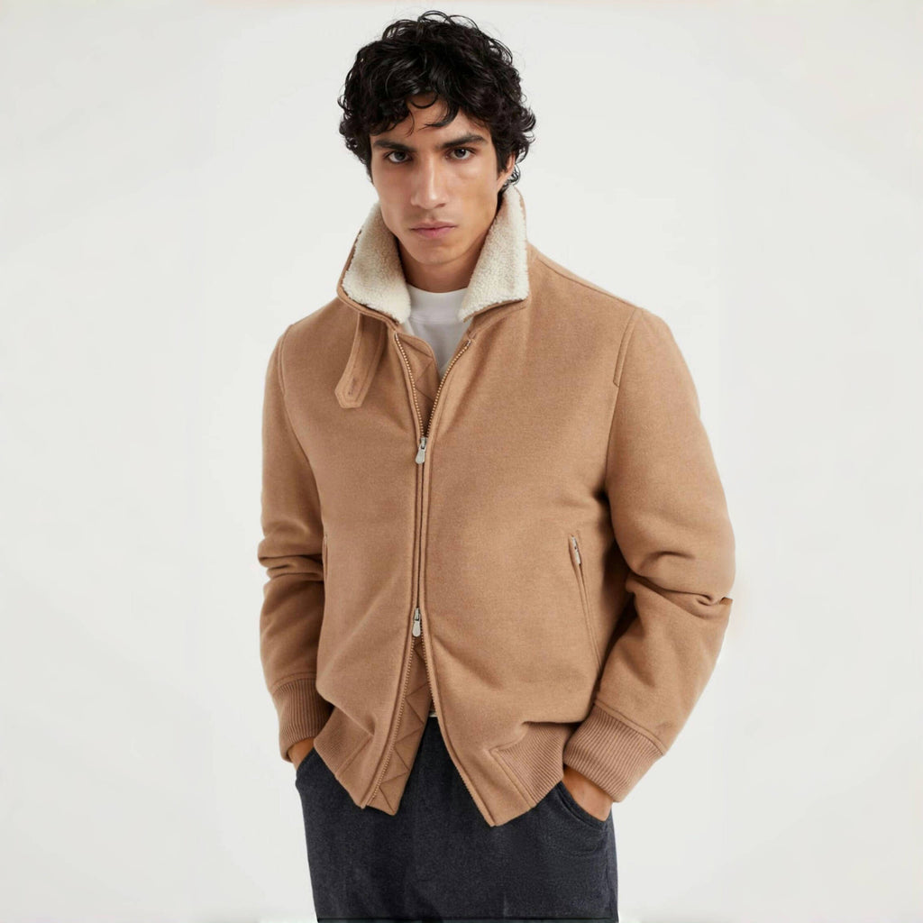 Brunello Cucinelli Men's Spring/Autumn Double-Chain Head Zipper Solid Color Detachable Collar Long Sleeve Pilot Jacket Ngvp #2291
