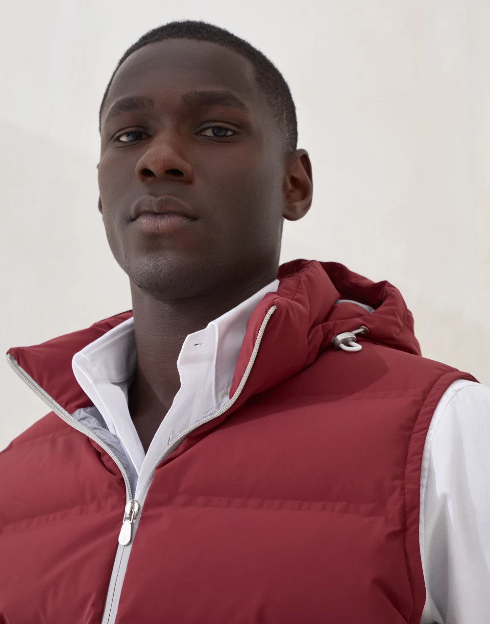 Brunello Cucinelli ﻿Men's Fall/Winter Stand-Up Collar Double-Zip Bonded Taffeta Down Vest with Heat-Sealed Seams And Detachable Hood Ngvp #2717