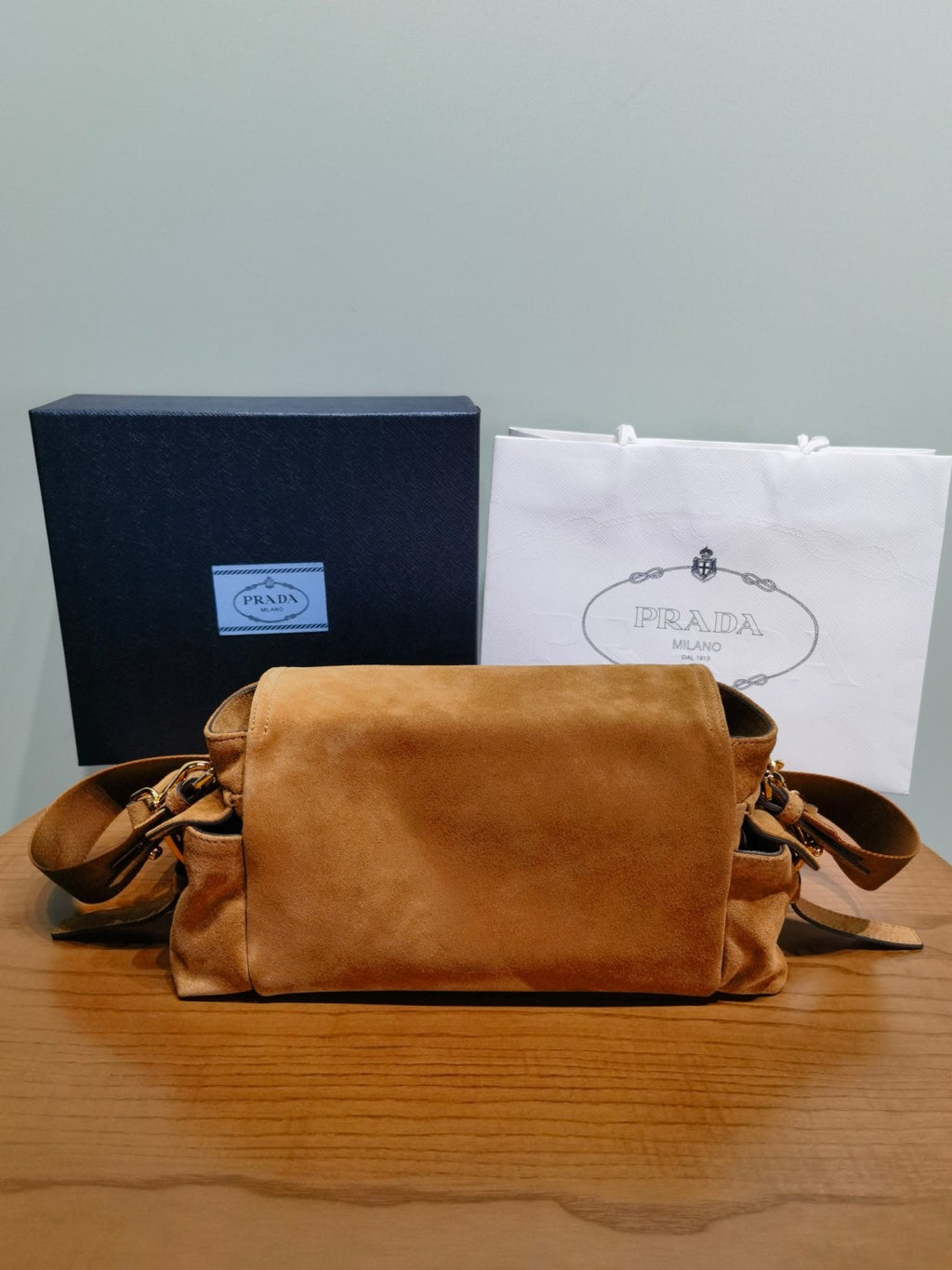 Prada Explore Men's and Women's Brand Logo Solid Color Suede Leather Messenger Bag Shoulder Bags #78127