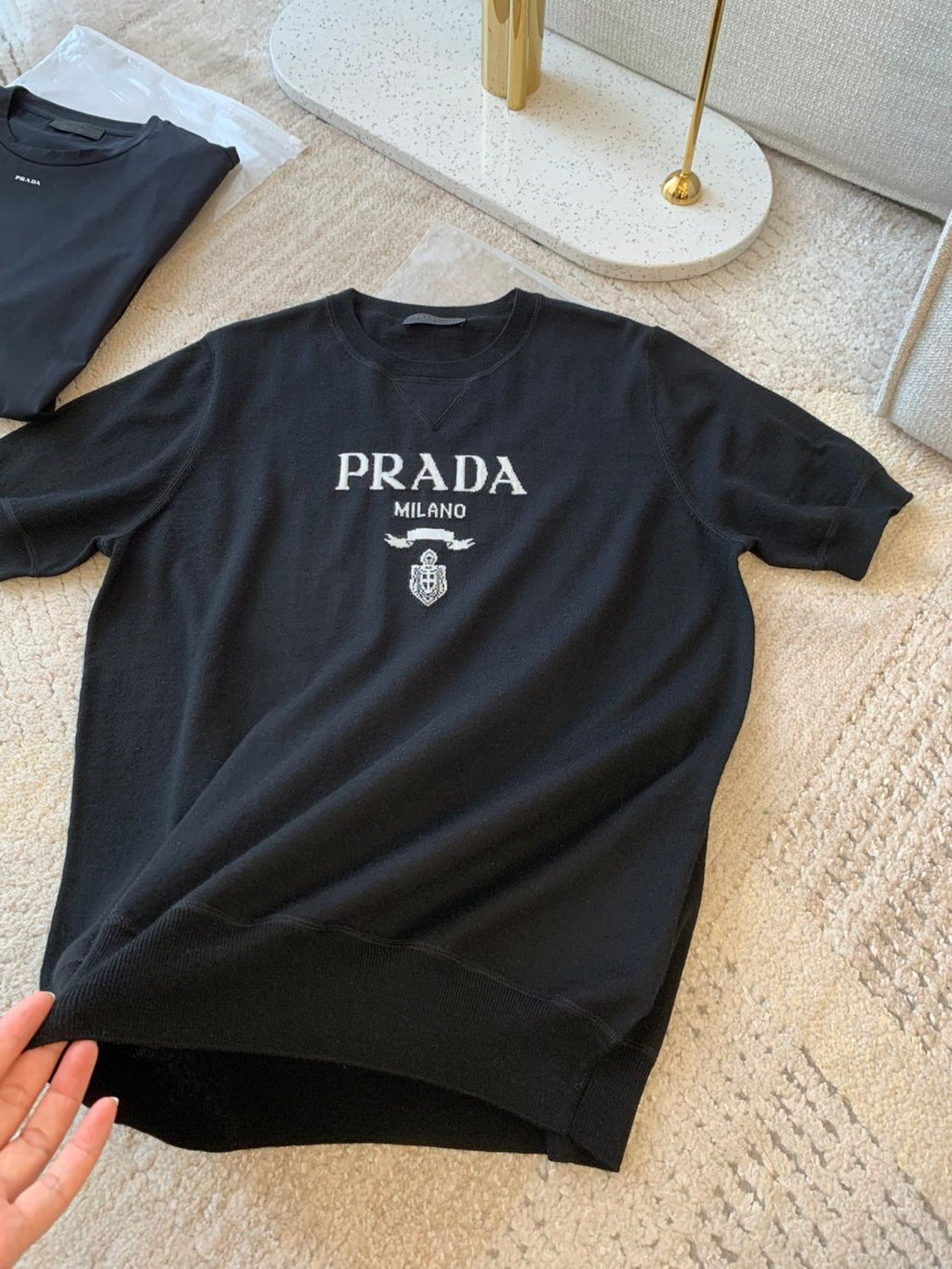 Prada Men's Summer Dark Blue Letter Print Round Neck Cotton Short Sleeve T-Shirt #99512