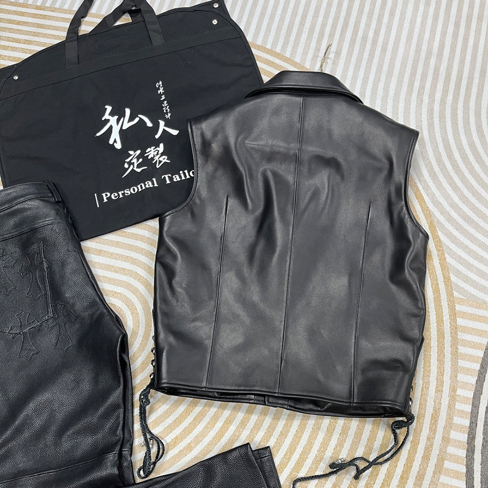 Chrome Hearts 25FW Punk Motorcycle Leather Style Short Vest #333459