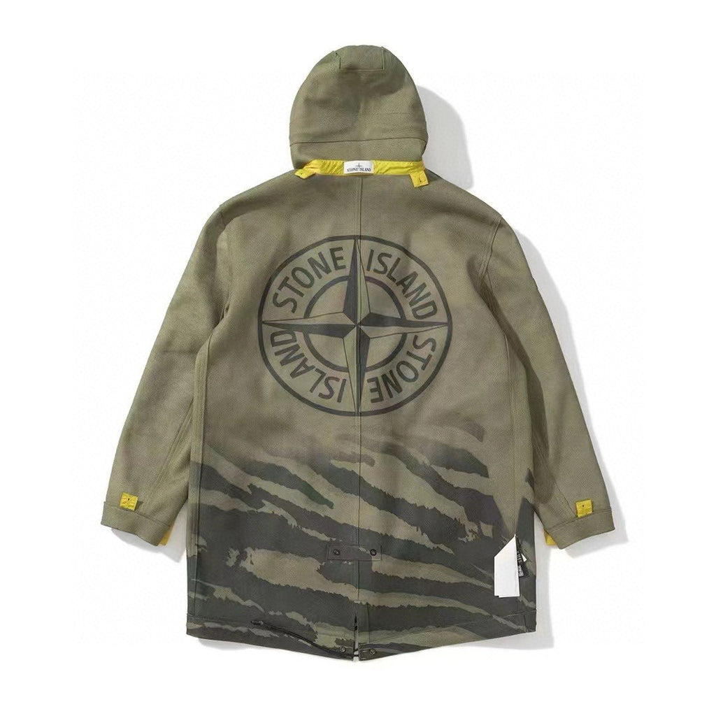 Stone Island Men's Fall And Winter Winter Thickened Suede Printed Hooded Coat Front And Back Wear Jacket With Liner #72395
