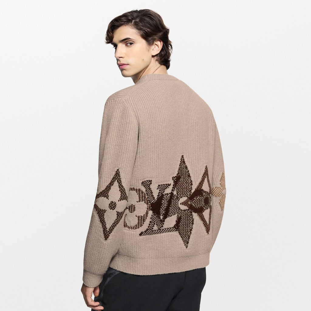 Louis Vuitton Men's Monogram Intarsia Superfine Wool Crew Neck Sweater #333010