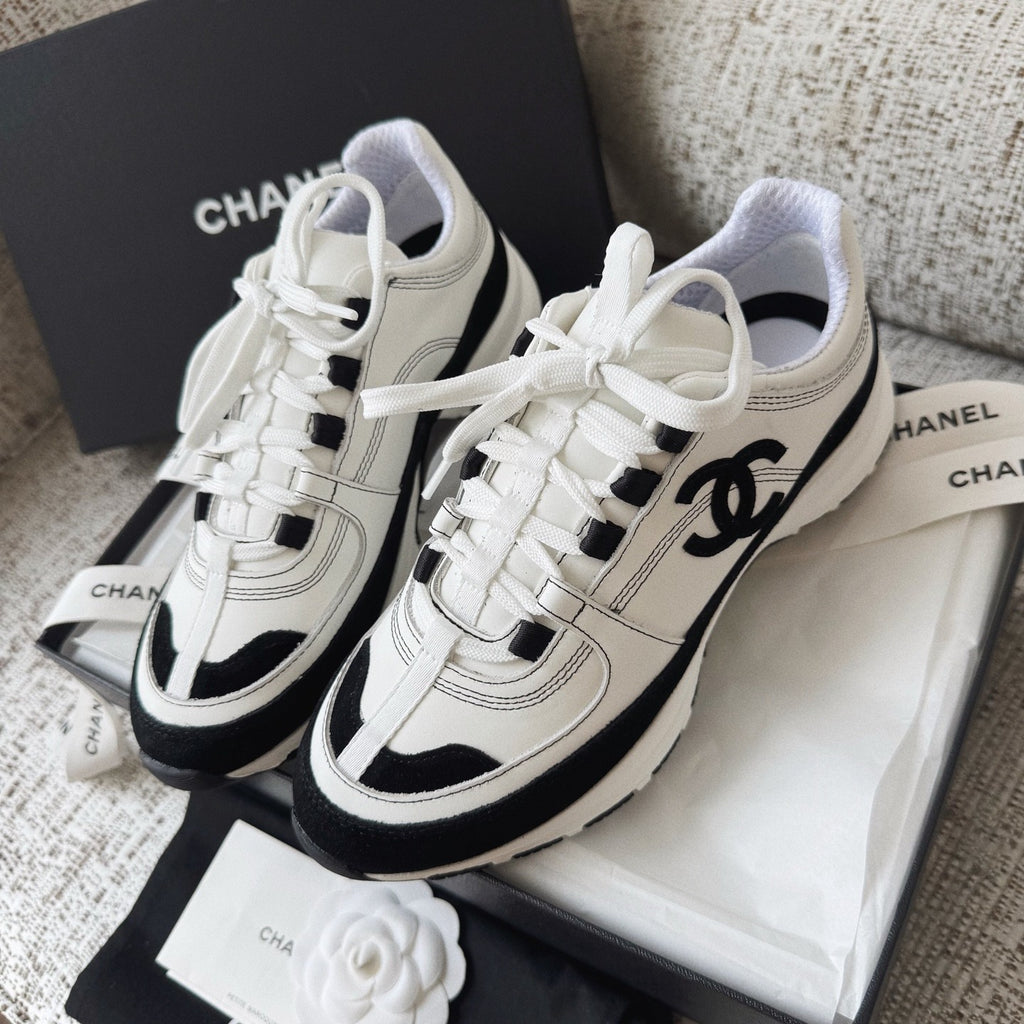 CHANEL Sneakers Calfskin Suede Calfskin White Black #378646