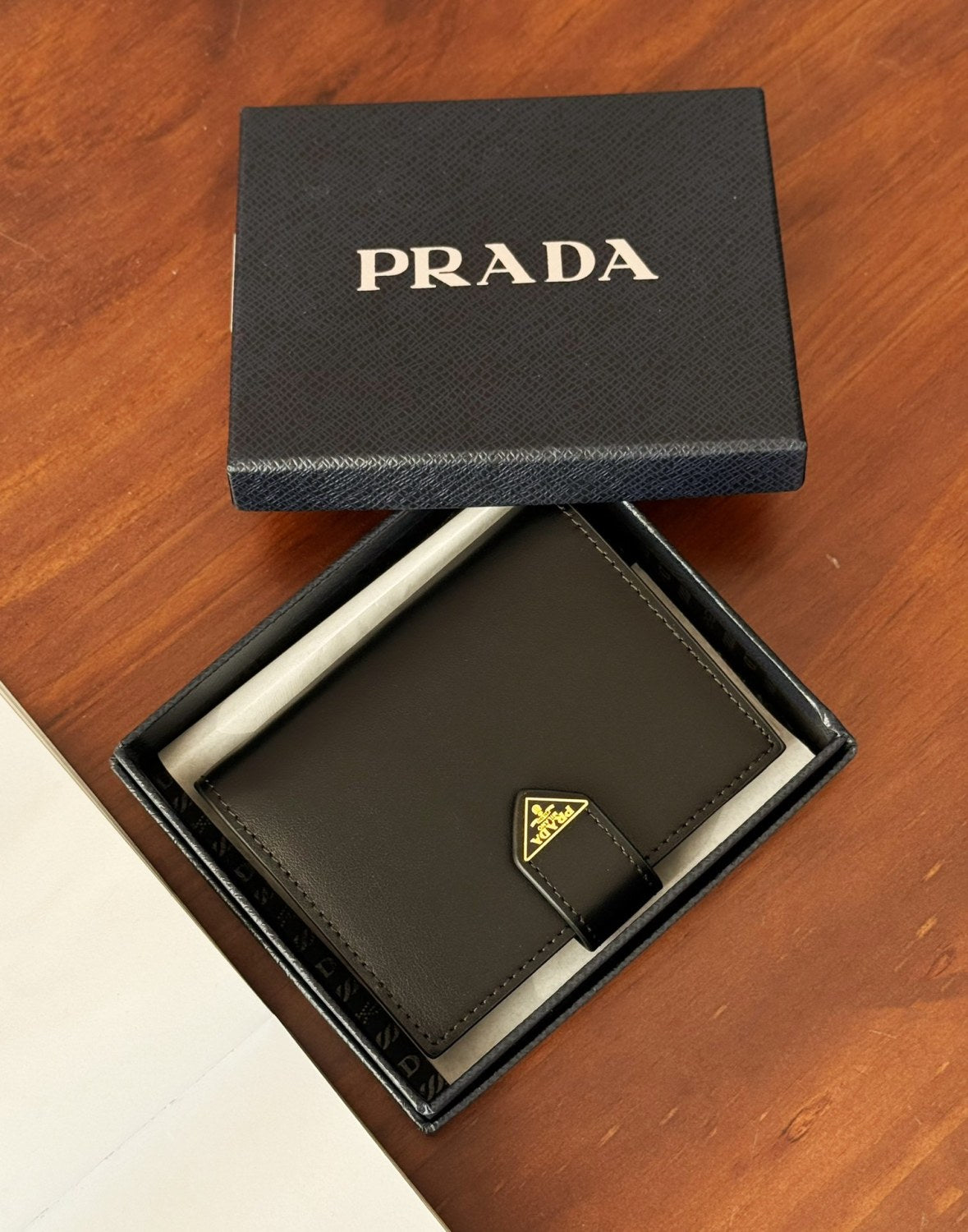 Prada Men's Triangle Logo Black Leather Coin Purse Card Case Bag Bags #75361