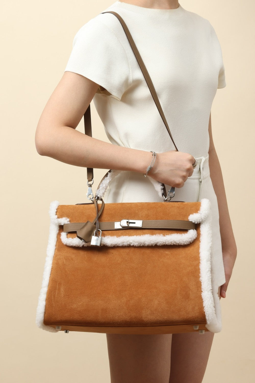 Hermes Kelly Gold Buckle Cowhide KT35 Brown Suede Lamb's Wool Ck37 Golden Brown/3g Chestnut Handbag Crossbody Backpack Bag Bags #81614