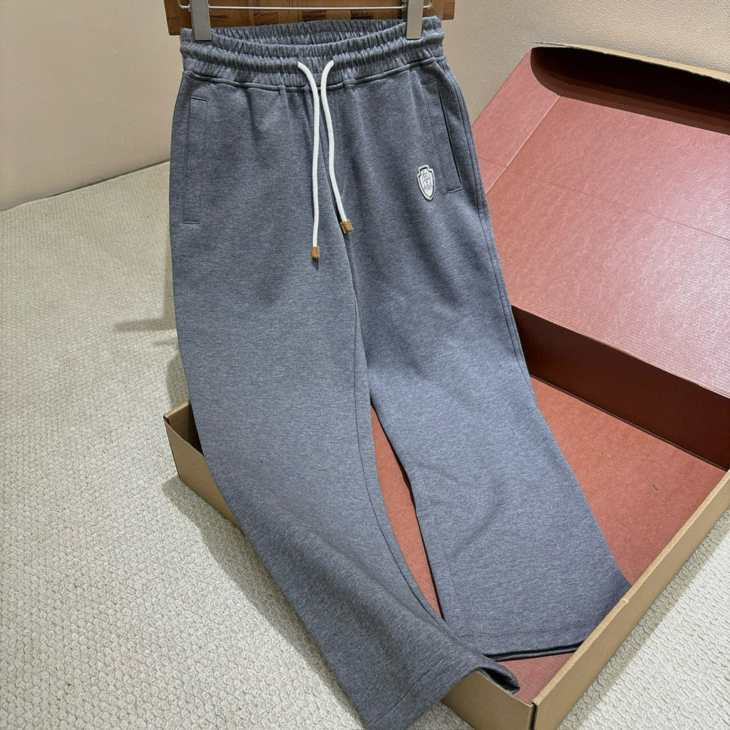 Brunello Cucinelli Men's And Women's Spring/fall Fashion Casual Solid Color Hooded Zipper Jacket With Logo Trim Solid Color Elastic Waist Casual Wide Leg Pants Pants Suit Set #79265