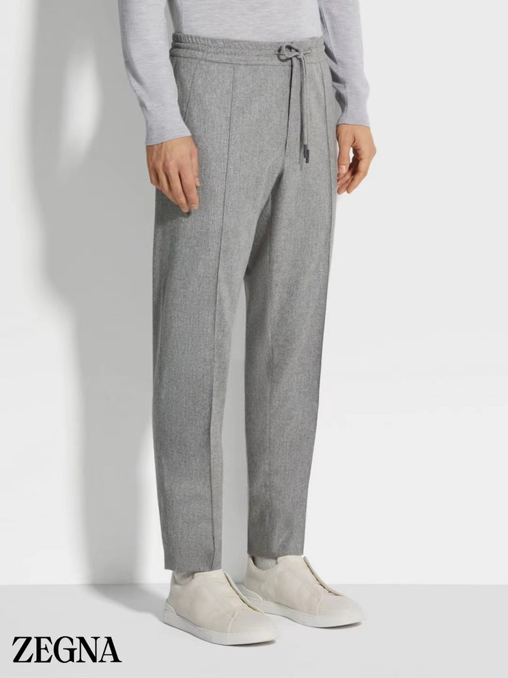 Ermenegildo Zegna Men's Fall/Winter Wool Blend Solid Color Mid-Rise Casual Straight-Leg Drawstring Sweatpants Ngvp #2517