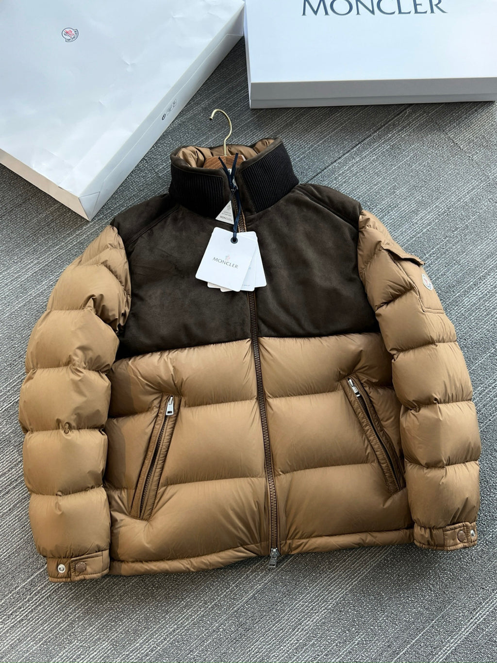 Moncler Beige Cheverny Suede Short Down Jacket Short Down Jackets #335922