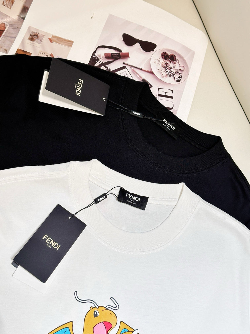 Fendi Men's and Women's Summer Dinosaur Printed Solid Color Round Neck Cotton Short Sleeve T-Shirt #98191