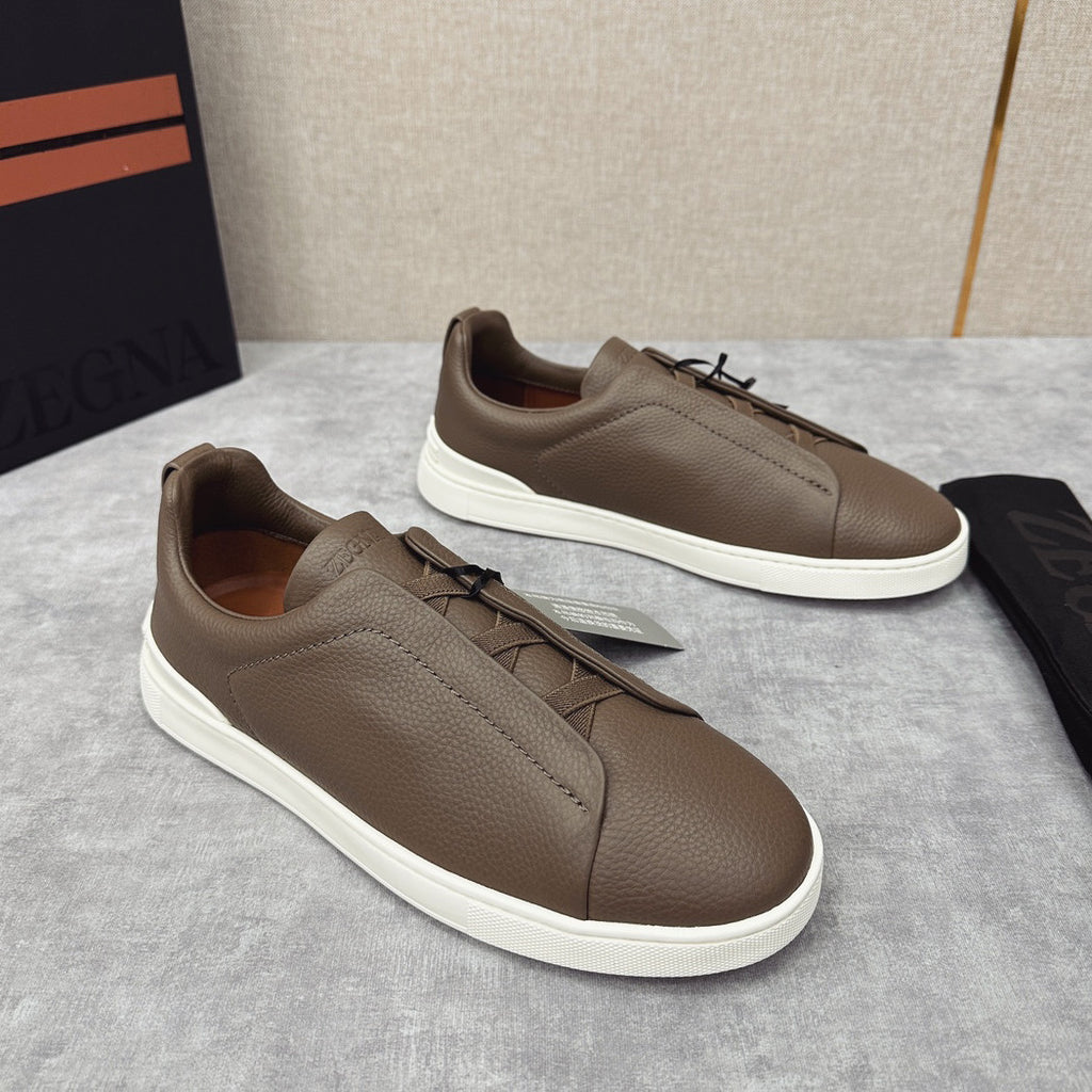 Ermenegildo Zegna Men's Solid Color Leather Fabric Simple Flat Casual Shoes #77176