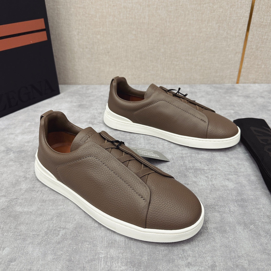 Ermenegildo Zegna Men's Solid Color Leather Fabric Simple Flat Casual Shoes #77176