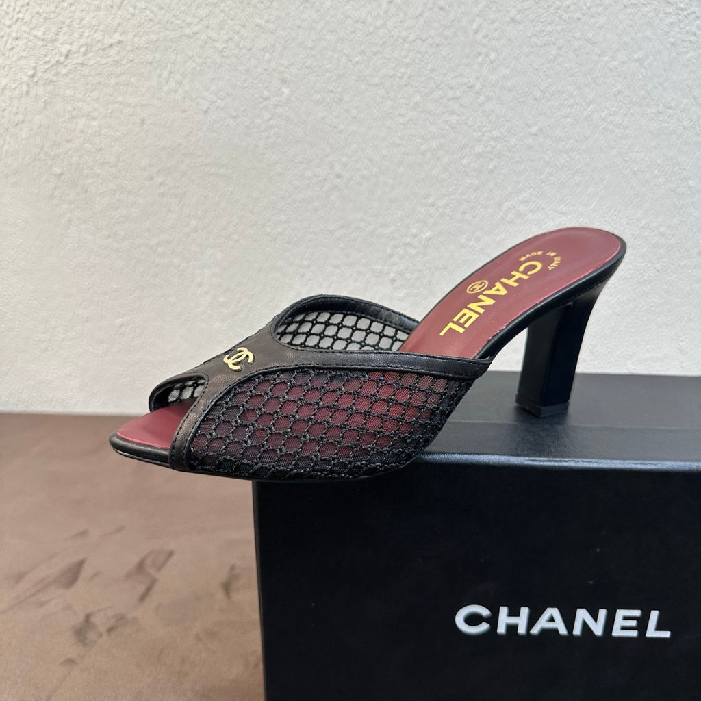 Chanel Mules Mixed Fibers Cotton Lambskin Black #382385